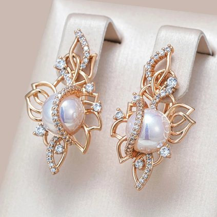 Luxusní náušnice s kameny pozlacené 14K zlatem KI283 (Barva (Varianta) ROSE GOLD)