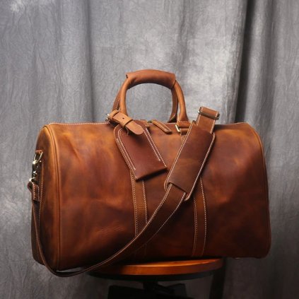 Kožená cestovní taška s páskem retro sportovní kabelka (Barva (varianta) tmavě červená 45cm)