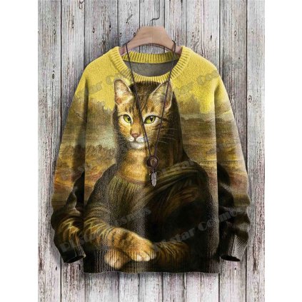 Unisex svetr s potiskem CS1118 kočka Mona Lisa (Barva (varianta) Svetr 1, Velikost 2XL)