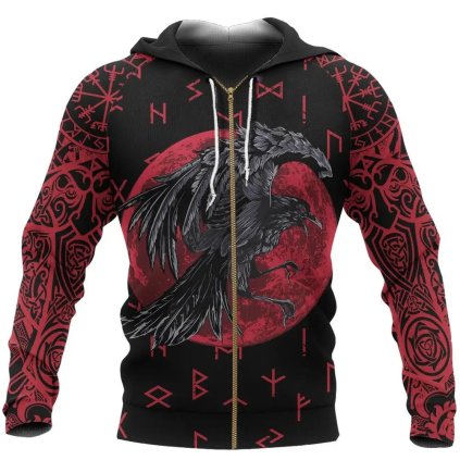 Unisex mikina s potiskem CS932 pták Raven Of Odin (Barva (varianta) hoodies, Velikost 4XL)