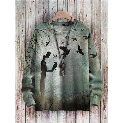 Unisex svetr s potiskem CS1135 Halloween Wizard Raven (Barva (varianta) Svetr, Velikost 5XL)