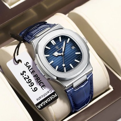 Pánské analogové hodinky s koženým páskem TP993 (Barva (varianta) Silver Blue L)