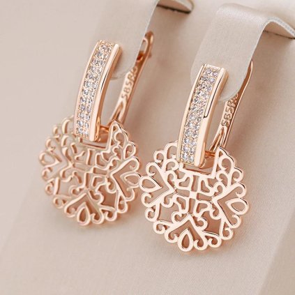 Dámské náušnice s přívěskem vzorovaná květina (Barva (Varianta) ROSE GOLD)