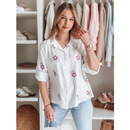 Dámská košile oversize s hvězdy ASTROWIA DY0452 (Velikost ONE SIZE, Barva Bílá)