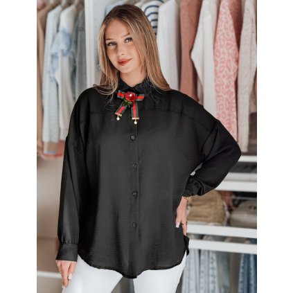 Dámská košile oversize dlouhá s mašlí LOSANDO DY0453 (Velikost ONE SIZE, Barva Černá)
