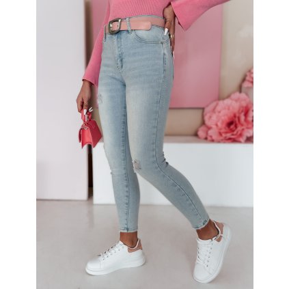 Dámské džíny skinny s páskem SLIMIVI UY2423 (Velikost 28, Barva Nebeská)