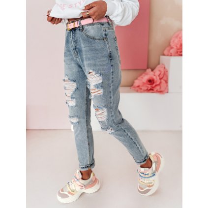 Dámské džíny mom fit s dírami MOMVIBE UY2459 (Velikost S, Barva Nebeská)
