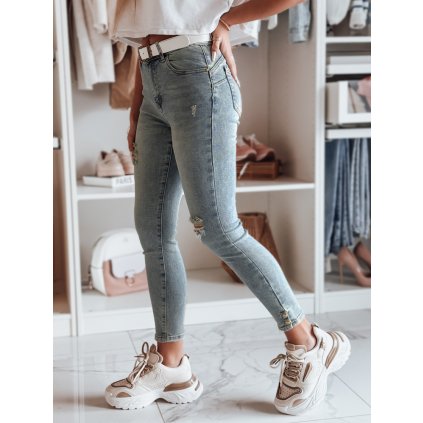Dámské džíny skinny s páskem ICONON UY2465 (Velikost 28, Barva Nebeská)