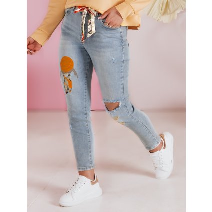 Dámské džíny slim fit s páskem GIRLHOOD UY2484 (Velikost S, Barva Nebeská)