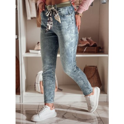 Dámské džíny slim fit s páskem FLORETTA UY2490 (Velikost S, Barva Nebeská)
