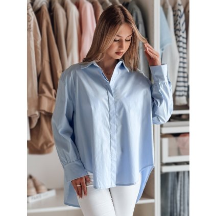 Dámská košile oversize s delší zádní stranou BLUOSIZE DY0458 (Velikost M, Barva Světle modrá)