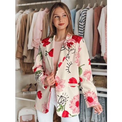 Dámské sako one size oversize s květinami PETALISSA PY0124 (Velikost ONE SIZE, Barva Bílá)