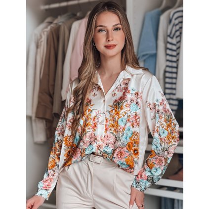 Dámská košile oversize s květinami BLOSSIVA DY0464 (Velikost ONE SIZE, Barva Béžová)