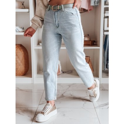 Dámské džíny mom fit s páskem JEANMOM j. UY2684 (Velikost S, Barva Nebeská)