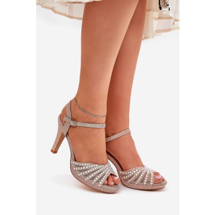 Sandály Na Podpatku Se Zdobením A m Prachem D&A MR1038-33 Šampaňské (Velikost 38, Barva Zlatá)