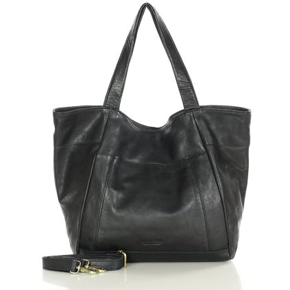 Velká kožená nákupní taška shopper s kapsou (Barva Černá)