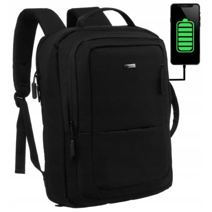 Cestovní batoh s prostorem pro notebook a USB portem (Barva Černá)