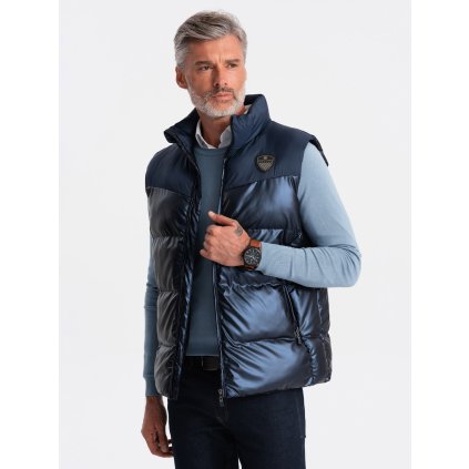 Pánská prošívaná lesklá vesta - V2 - ESPIR (Velikost L/XL, Barva Černá)