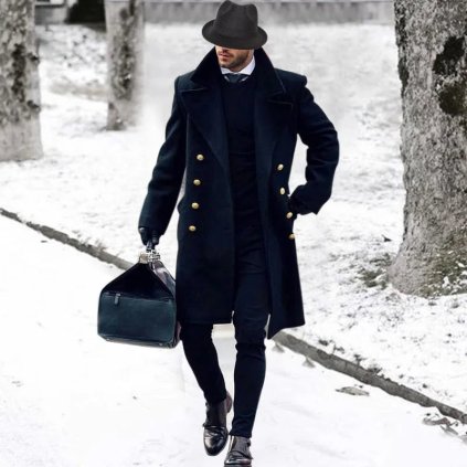 Pánský stylový kabát se zlatými knoflíky (Barva Tmavě modrá, Velikost M)
