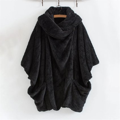 Dámský plyšový kabátek s kapsami (Barva Tmavě modrá, Velikost 4XL)