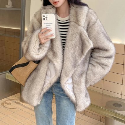 Dámský kožich s klasickým límcem (Barva (varianta) gray fur coat, Velikost 2XL)
