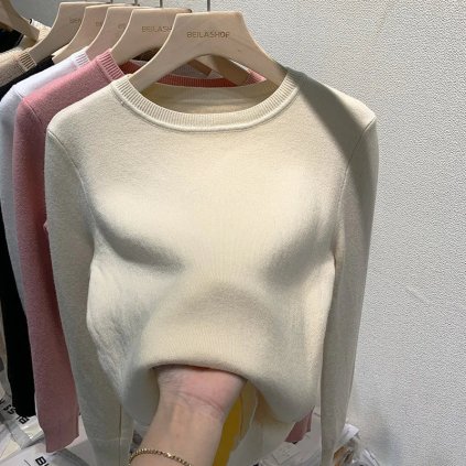 Dámský zateplený svetr s kulatým výstřihem (Barva Khaki, Velikost S)