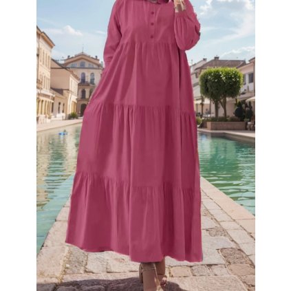 Pletené maxi šaty s knoflíky (Barva Fuchsiová, Velikost XL)