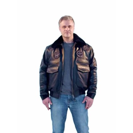 Pánská oversize bunda koženého vzhledu s odznaky