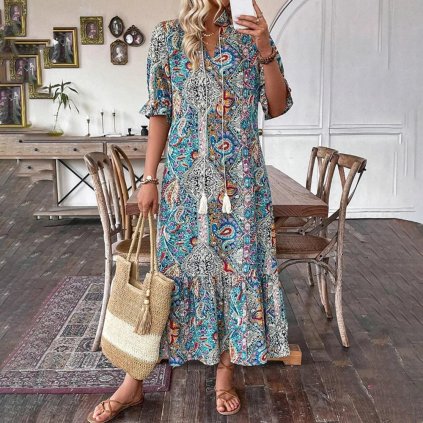 Dlouhé boho šaty s volánky (Barva (varianta) A, Velikost 2XL)
