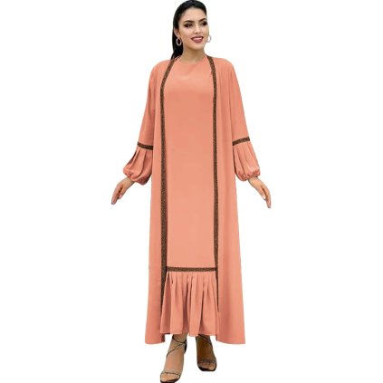 Dlouhé šaty Abayas 2v1 Muslim Dress (Barva Mořská, Velikost 2XL)