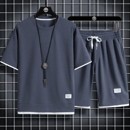 Pánská dvoudílná souprava tričko a šortky (Barva Tmavě šedá, Velikost 2XL)