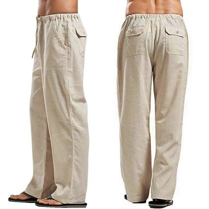 Lněné široké kalhoty unisex (Barva Tmavě šedá, Velikost M)