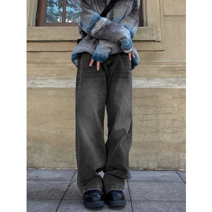 Dámské baggy džíny širokého střihu (Barva Tmavě šedá, Velikost 2XL)