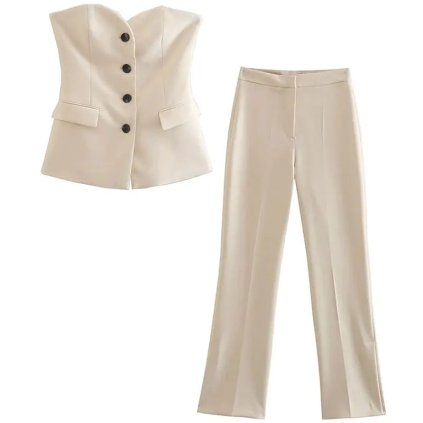 Elegantní dámský set, korzetová vesta a kalhoty (Barva (varianta) beige top, Velikost L)