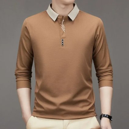 Pánské polo tričko s límečkem a knoflíky (Barva Khaki, Velikost 2XL)