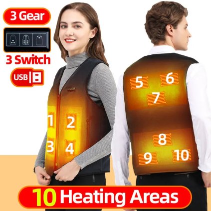Hřejivá vesta na zimu (Barva (varianta) Y05-Černá-5 Areas, Velikost 3XL)