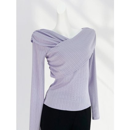 Dámská zavinovací halenka s dlouhým rukávem (Barva Fialová, Velikost 2XL)