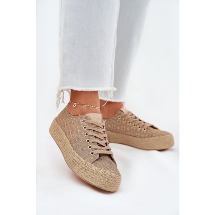 Vzorované dámské tenisky na platformě s pleteninou Lee Cooper LCW-25-08-3646L Khaki (Velikost 38)