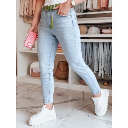 Dámské džíny skinny s páskem FITARINKA UY2422 (Velikost S, Barva Nebeská)