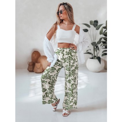 Dámské kalhoty wide leg s květinami LOVEGARDEN UY2656 (Velikost M, Barva Světle zelená)