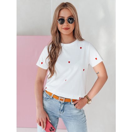Dámské tričko oversize se srdíčky ROMAFINA RY2889 (Velikost S/M, Barva Bílá)