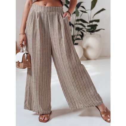 Dámské kalhoty wide leg s pruhy MODERESS UY2695 (Velikost ONE SIZE, Barva Světle hnědá)