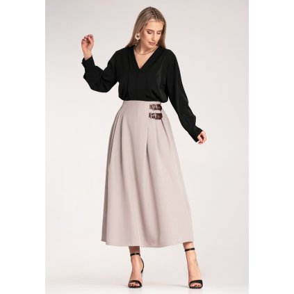 Elegantní midi sukně M1156 (Barva Béžová, Velikost S/M)