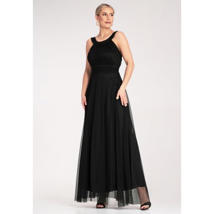 Elegantní maxi šaty z lehkého a vzdušného materiálu M1171 (Barva Černá, Velikost S/M)