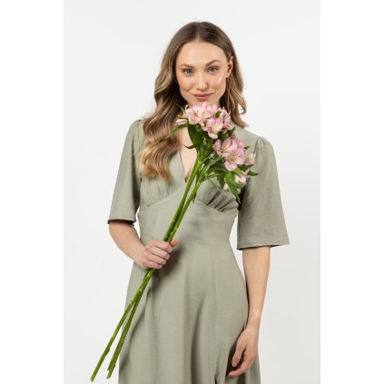 Vzdušné midi šaty s výstřihem do V a krátkými rukávy A715 (Velikost L, Barva Černá)