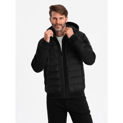 Pánská prošívaná bomber bunda s vysokým límcem - V1 OM-JALP-0140 (Velikost M, Barva Černá)