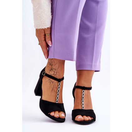 Semišové sandály na vysokém podpatku s kubickými zirkony  Aniya (Velikost 38, Barva Růžová)