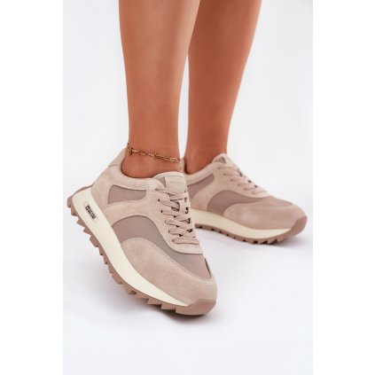 Semišové Sneakersy Na Platformě Dámské Big Star RR274897 HI-POLY SYSTEM (Velikost 38, Barva Béžová)