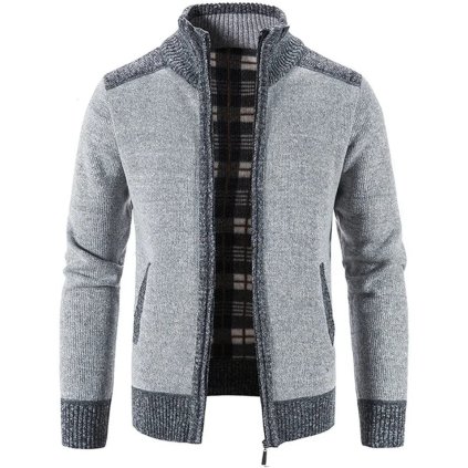 Pánský cardigan – silný svetr, pletený, streetwear (Barva Modrá, Velikost L)
