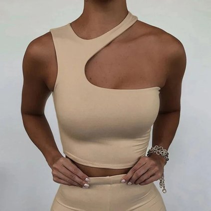Dámský crop top bez ramen – asymetrický letní styl
